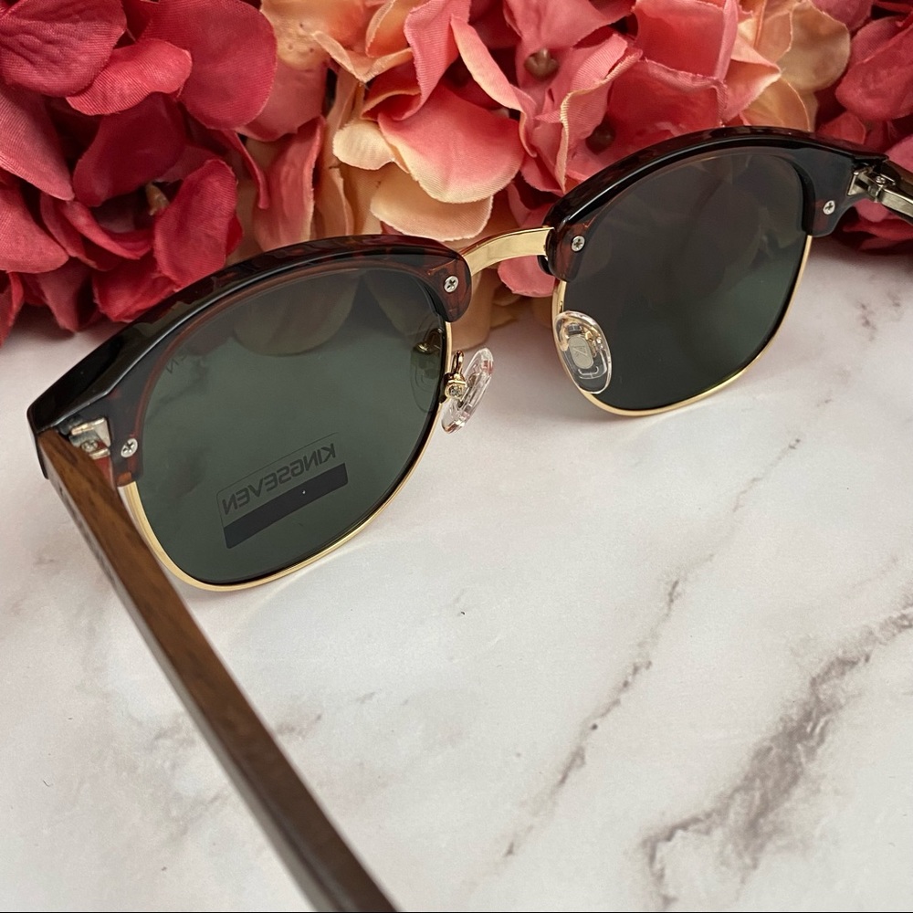 KINGSEVEN Walnut Wood Sunglasses with Green Lenses - Picture 9 of 16